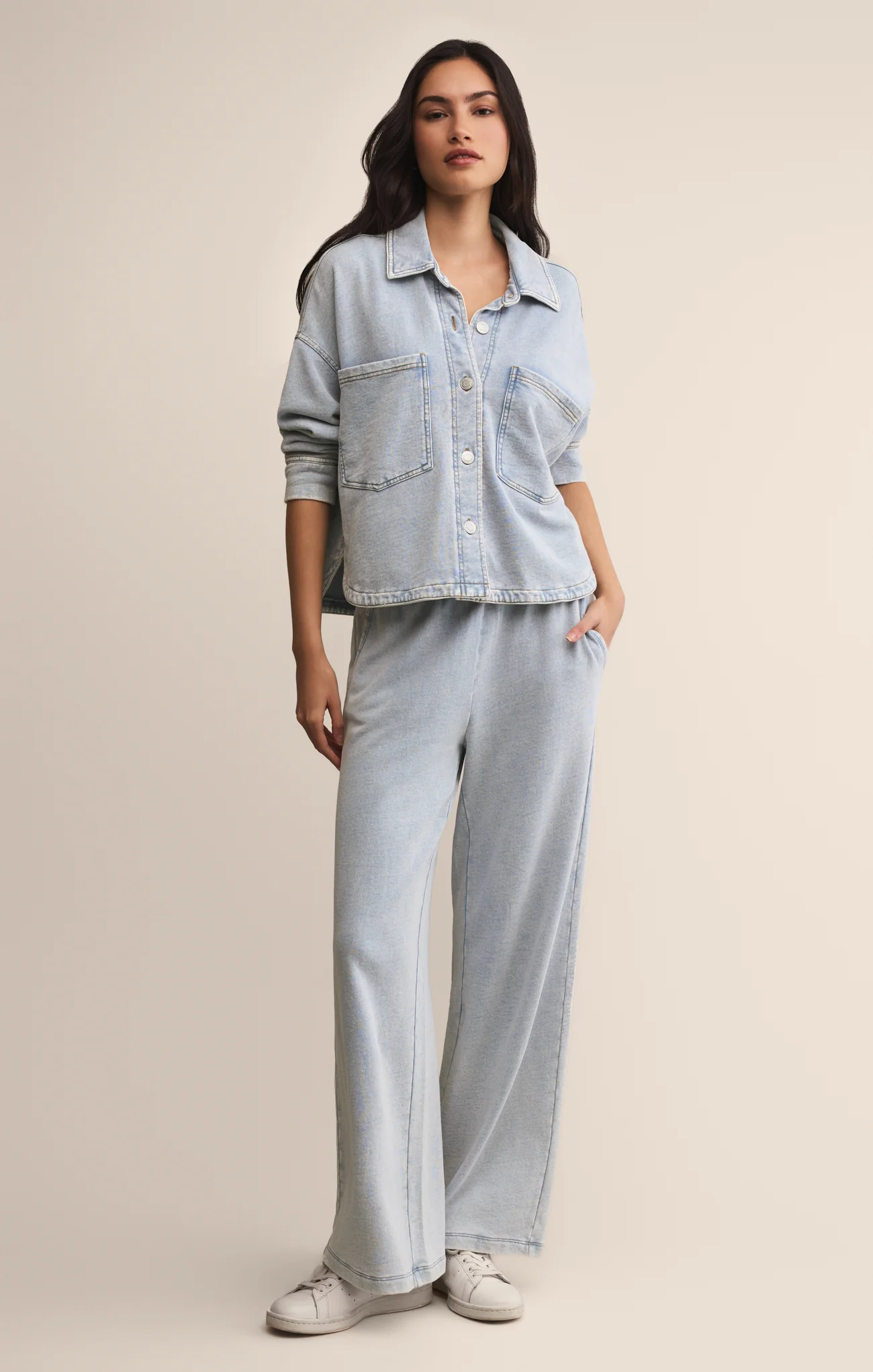 All Day Cropped Knit Denim Jacket - Image 28