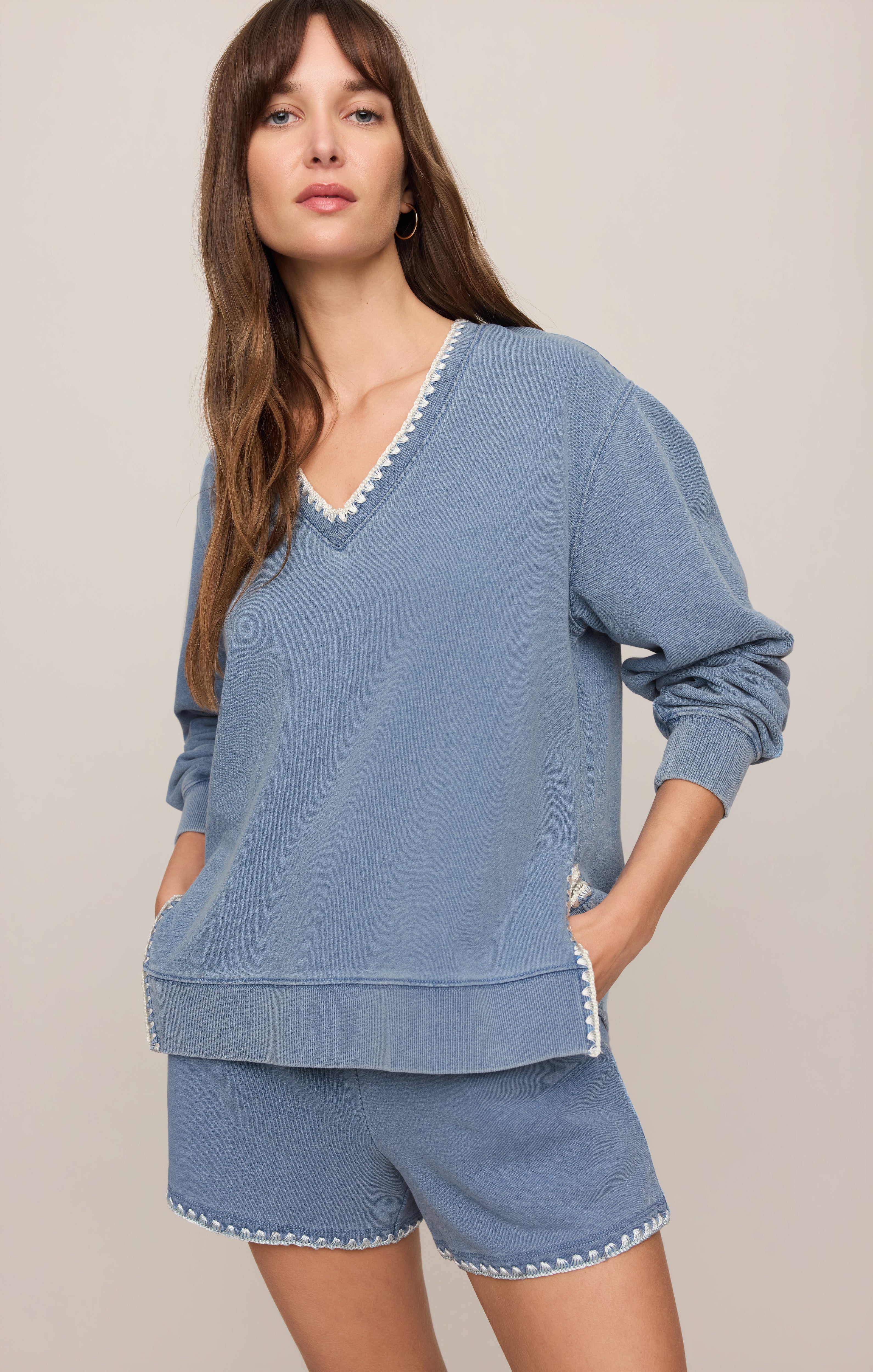 Cam Knit Denim Whipstitch Top - Image 3