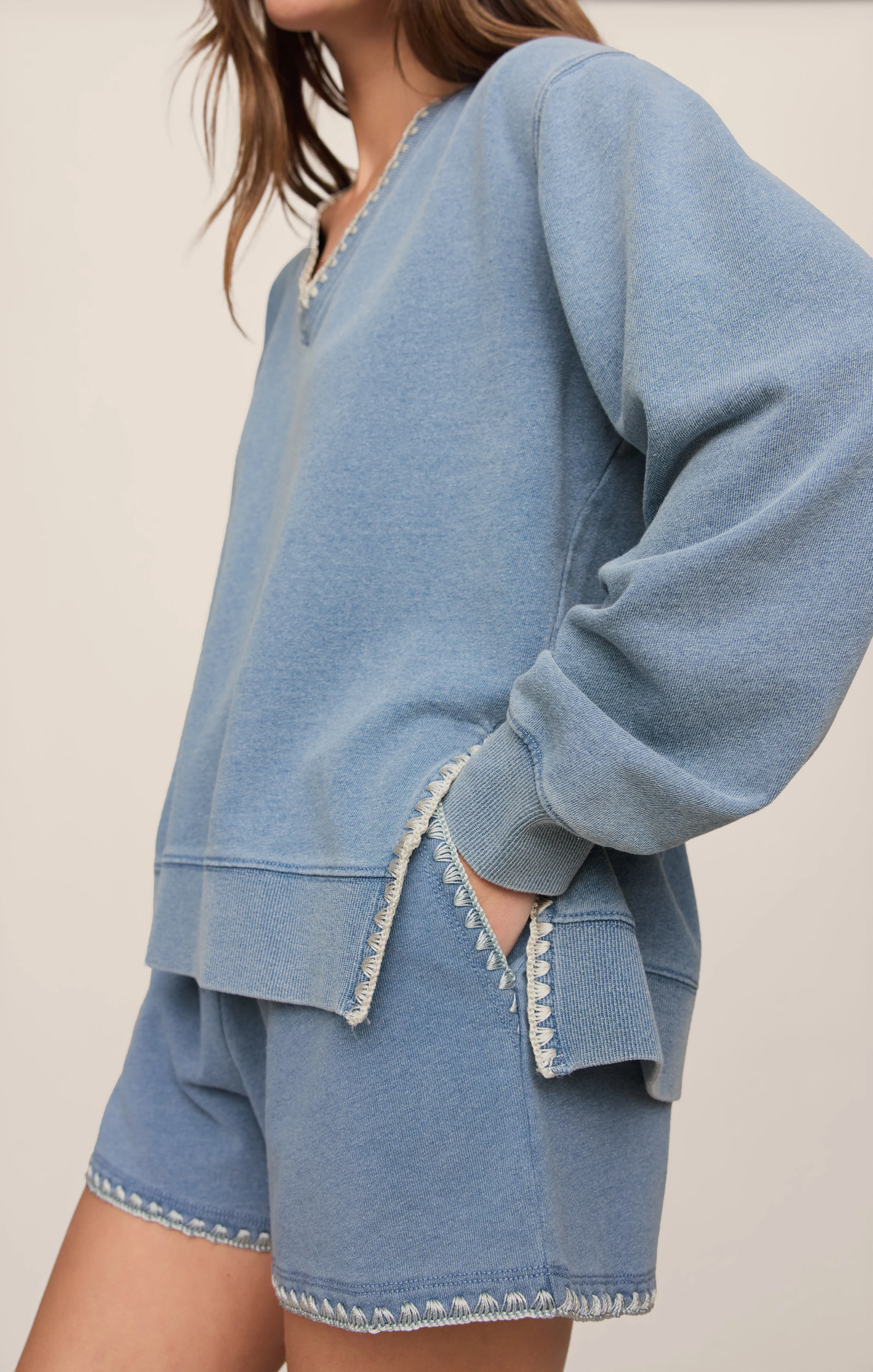 Cam Knit Denim Whipstitch Top - Image 7