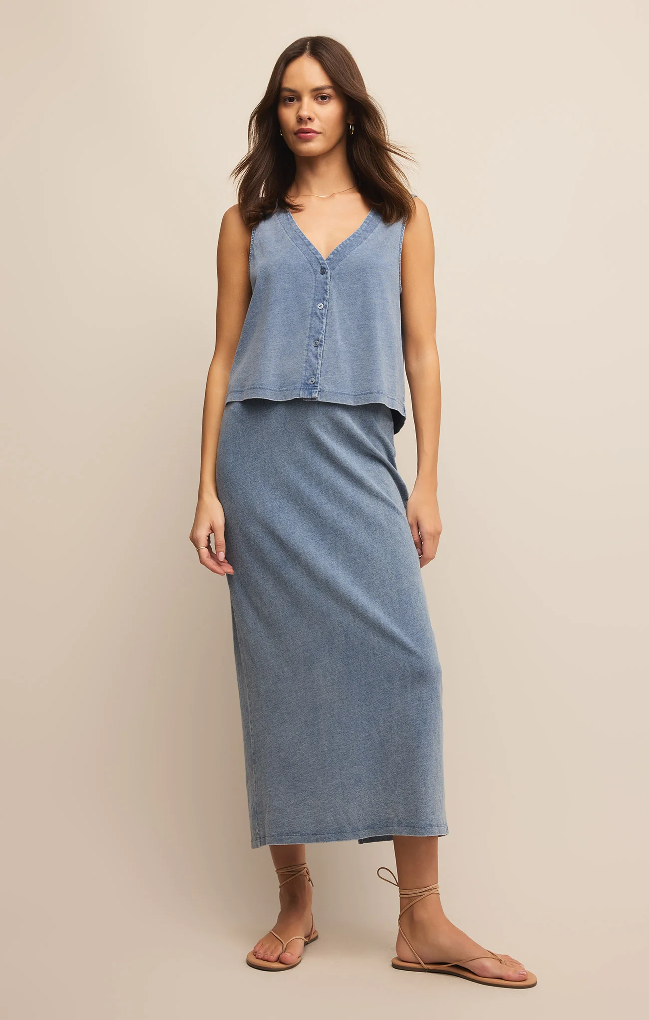 Gail Jersey Denim Midi Skirt - Image 18