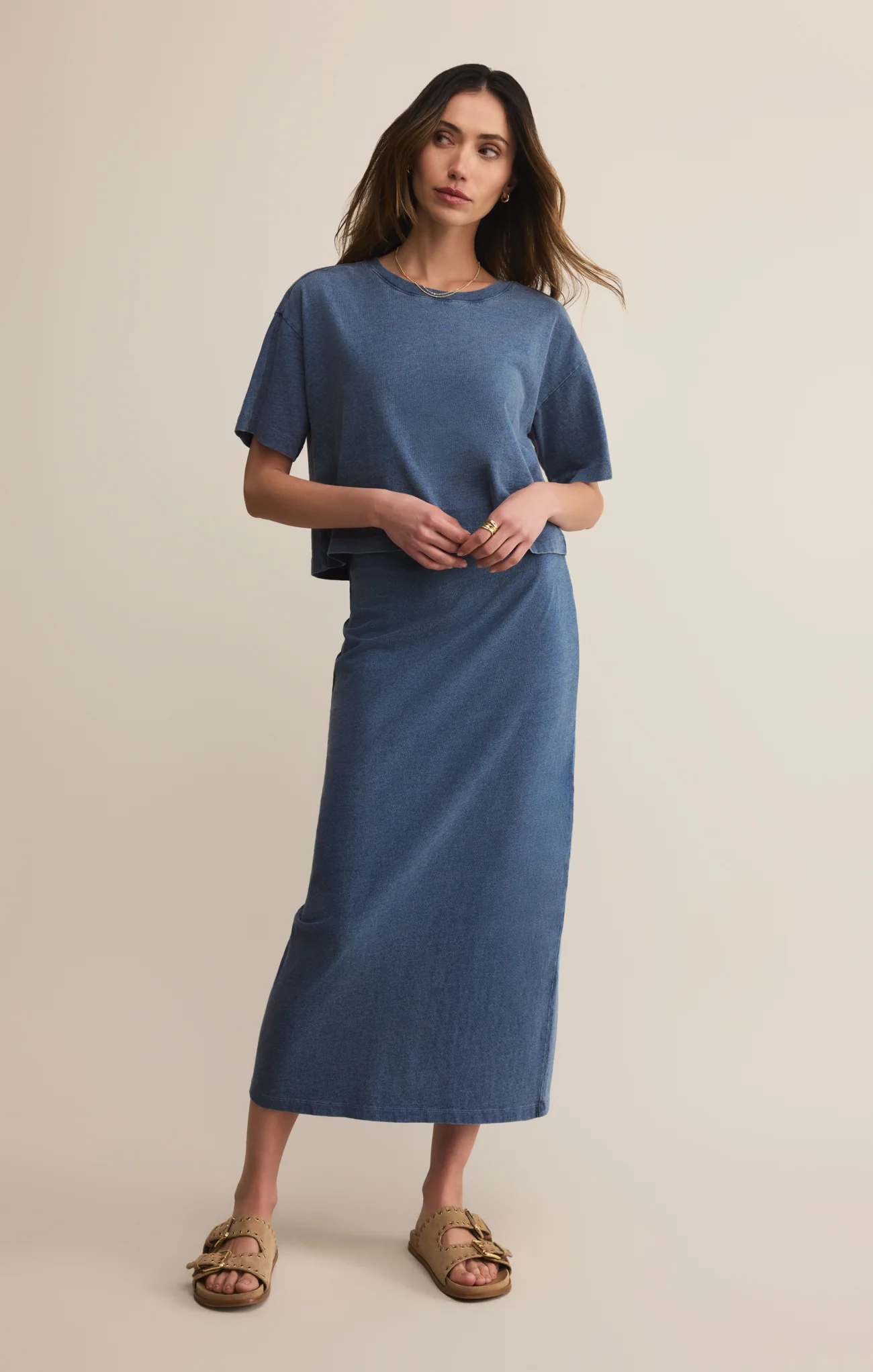 Gail Jersey Denim Midi Skirt - Image 24