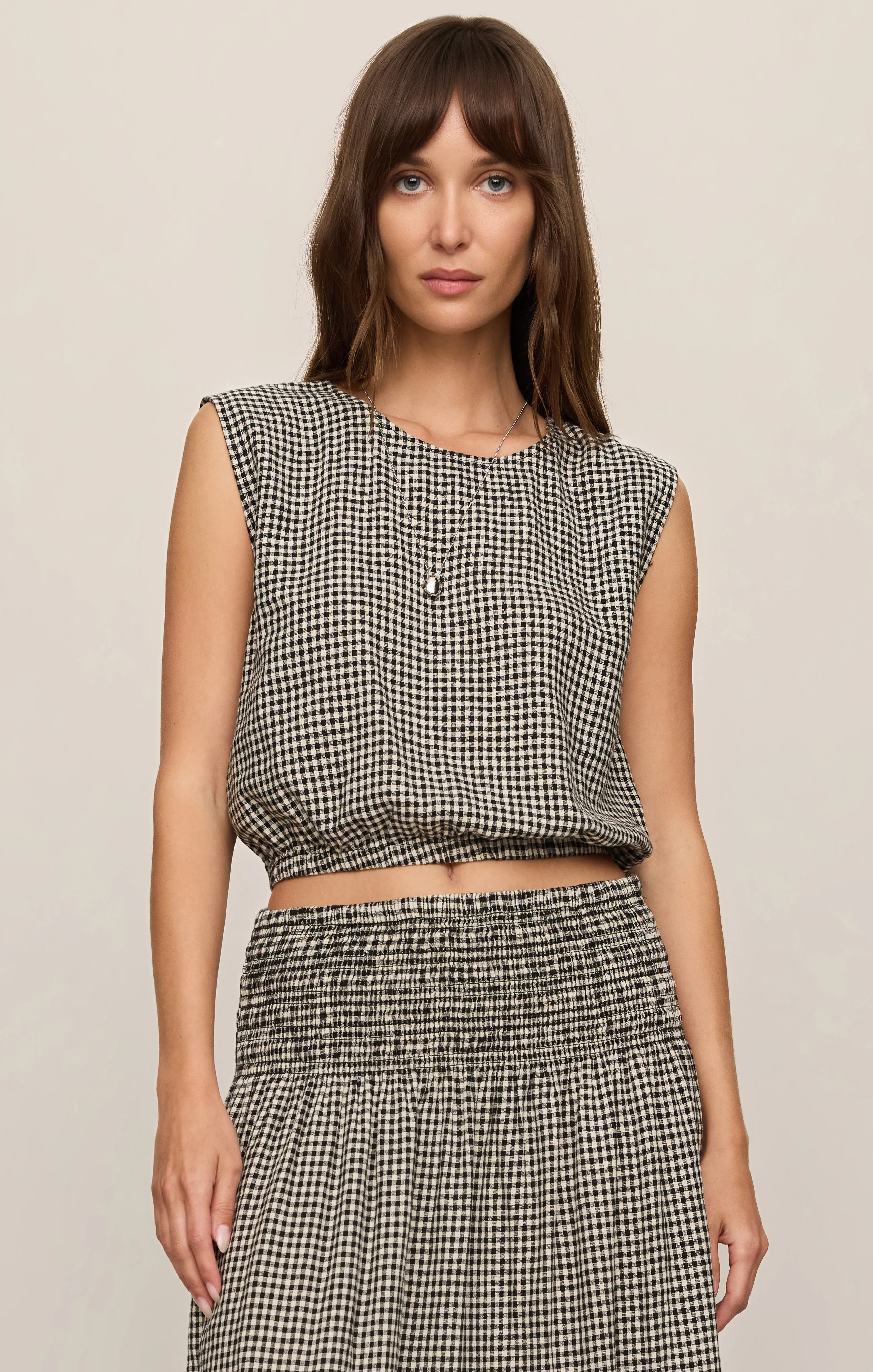 Merit Cropped Gingham Linen Top - Image 2