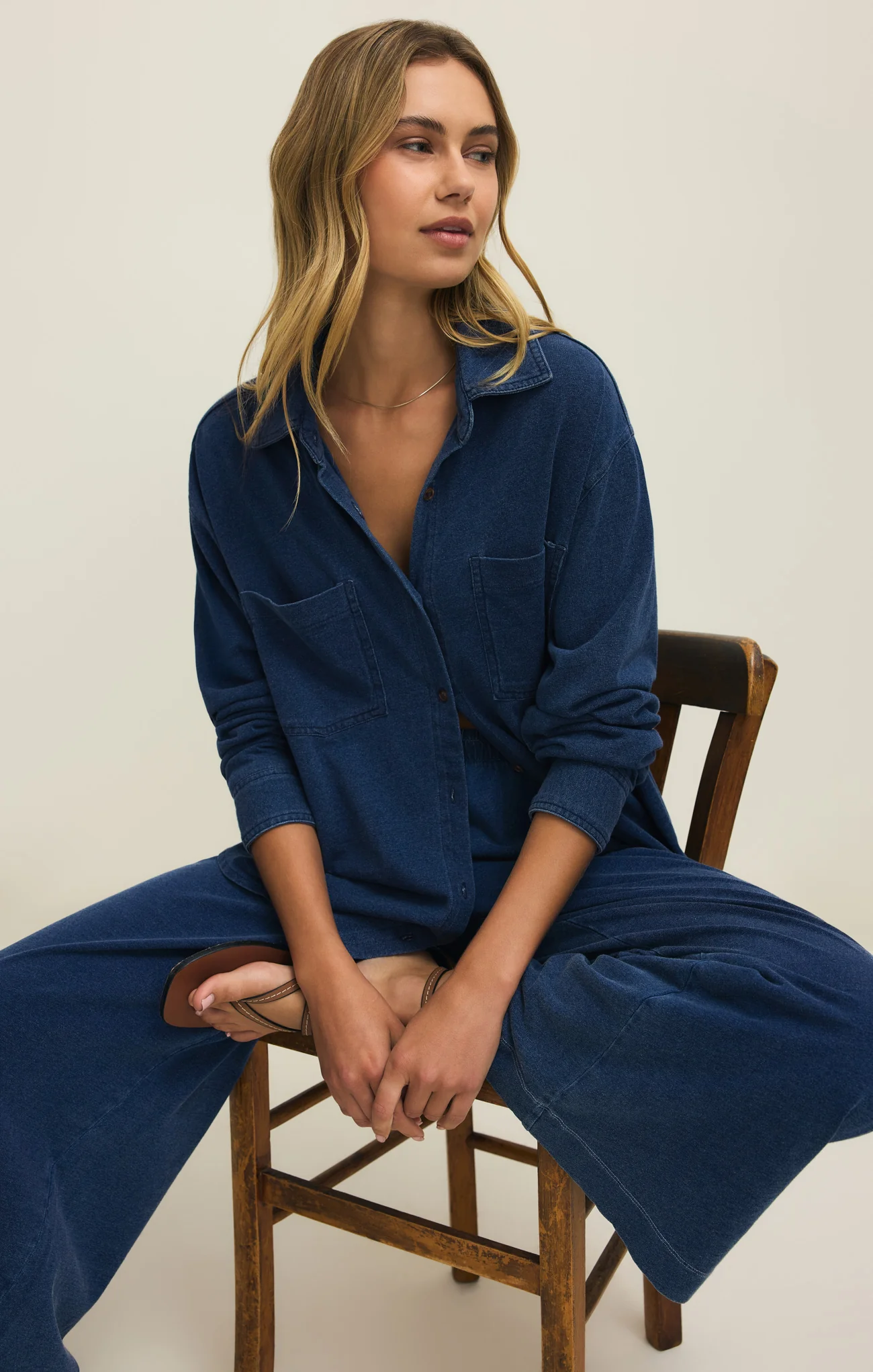 Reese Jersey Denim Button Up - Image 19