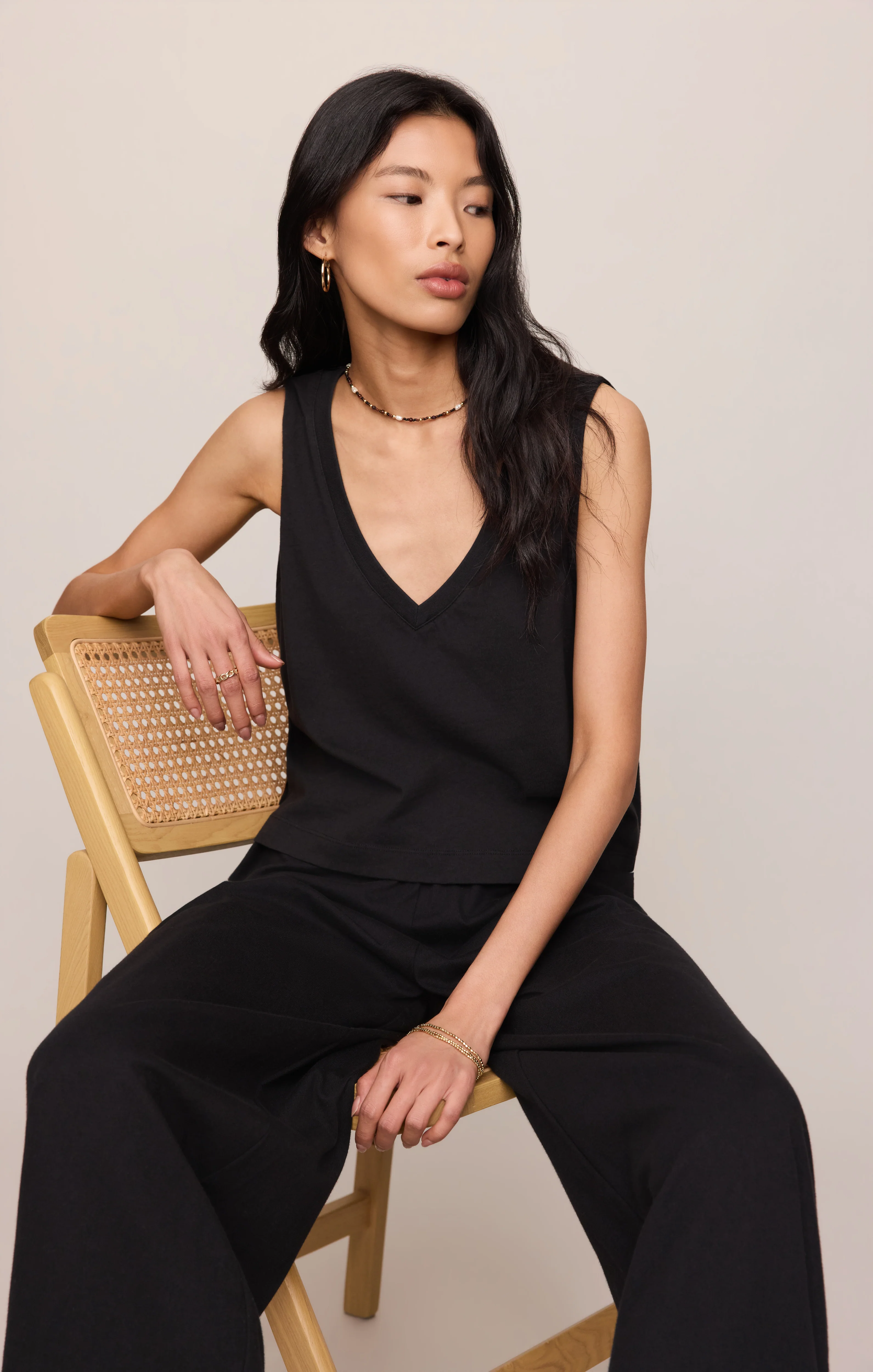 Sloane V-Neck Cotton Jersey Tank - Image 58