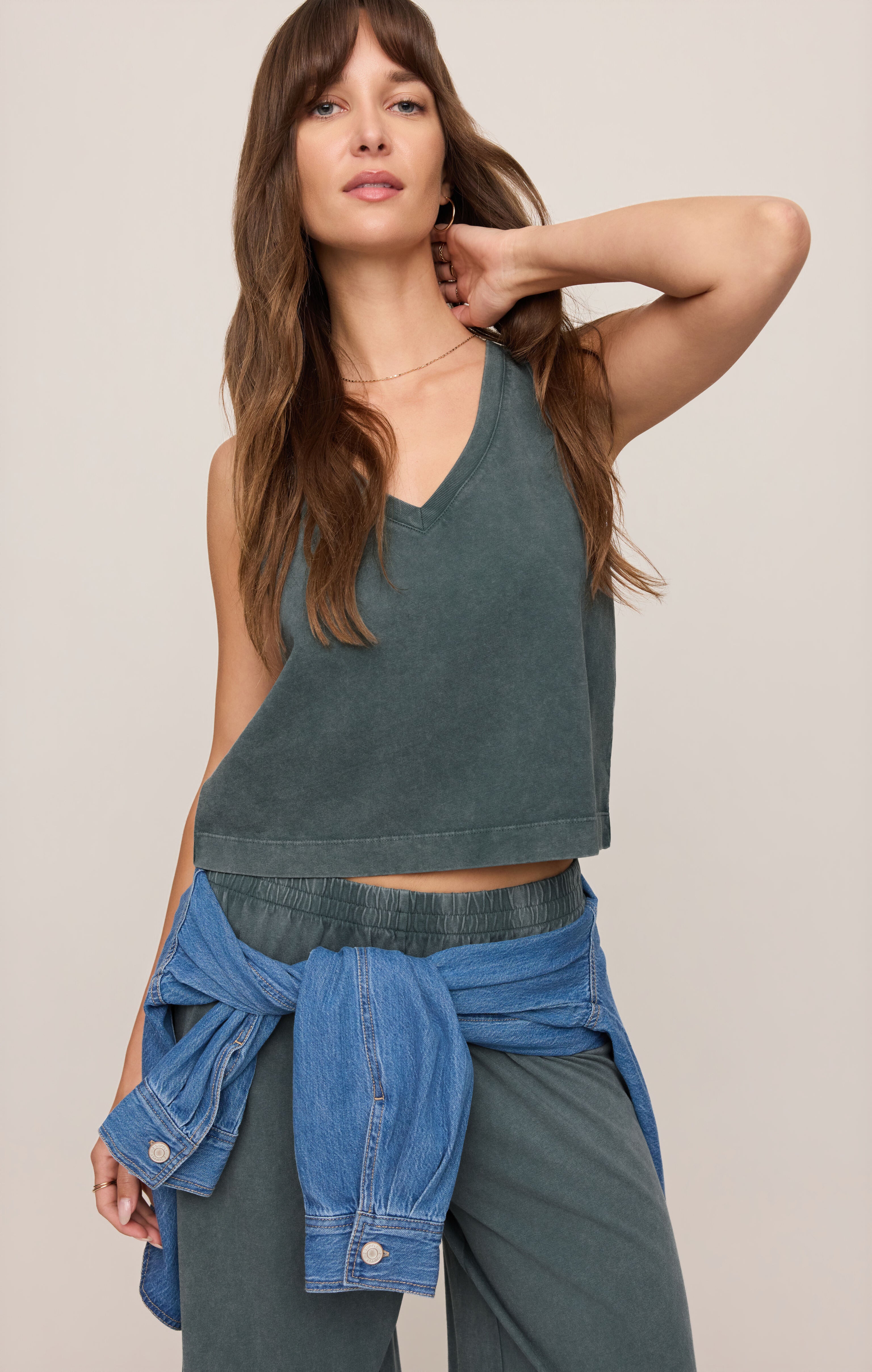 Sloane V-Neck Cotton Jersey Tank - Image 79