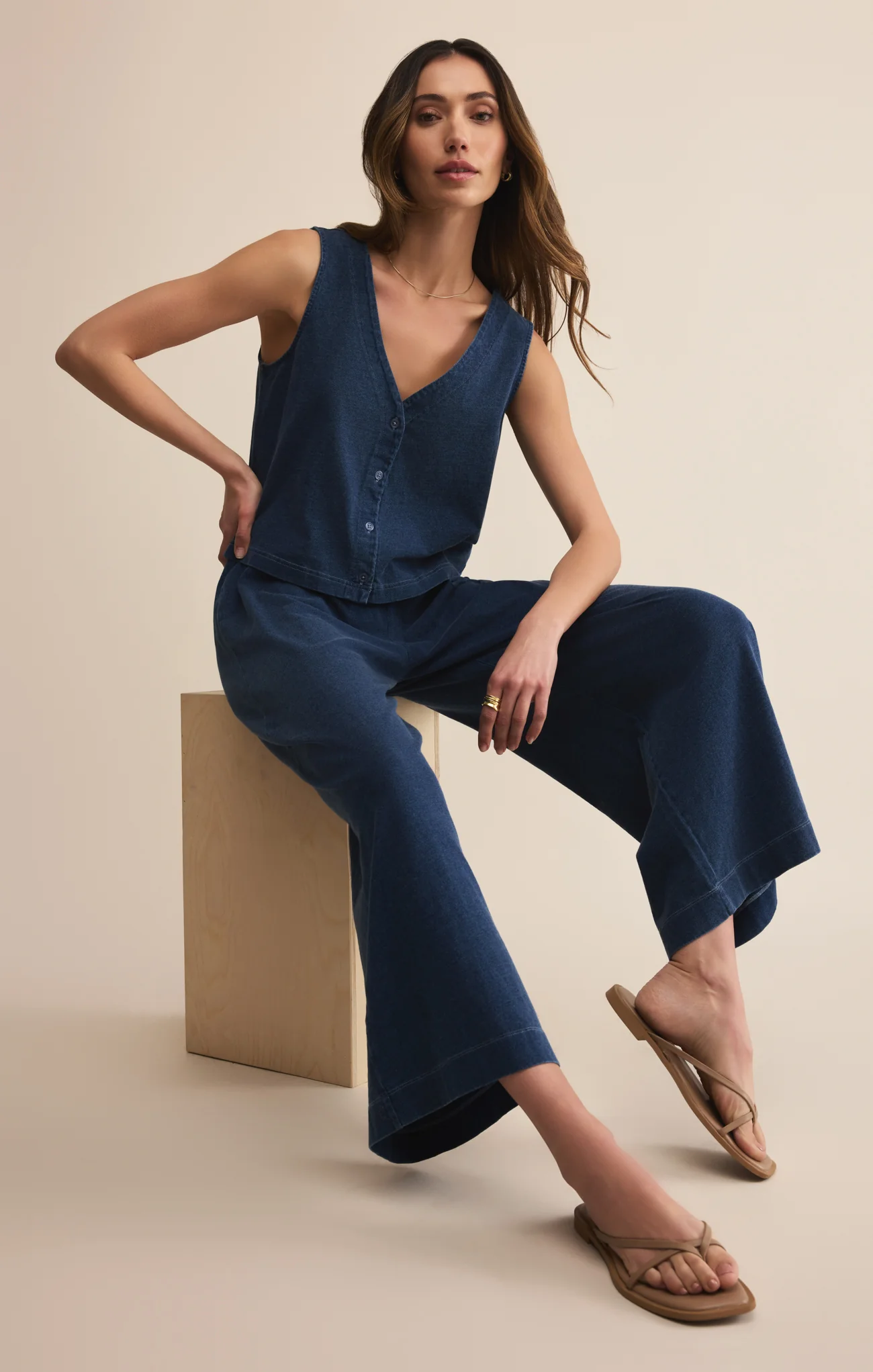 Solace V-Neck Jersey Denim Tank - Image 8