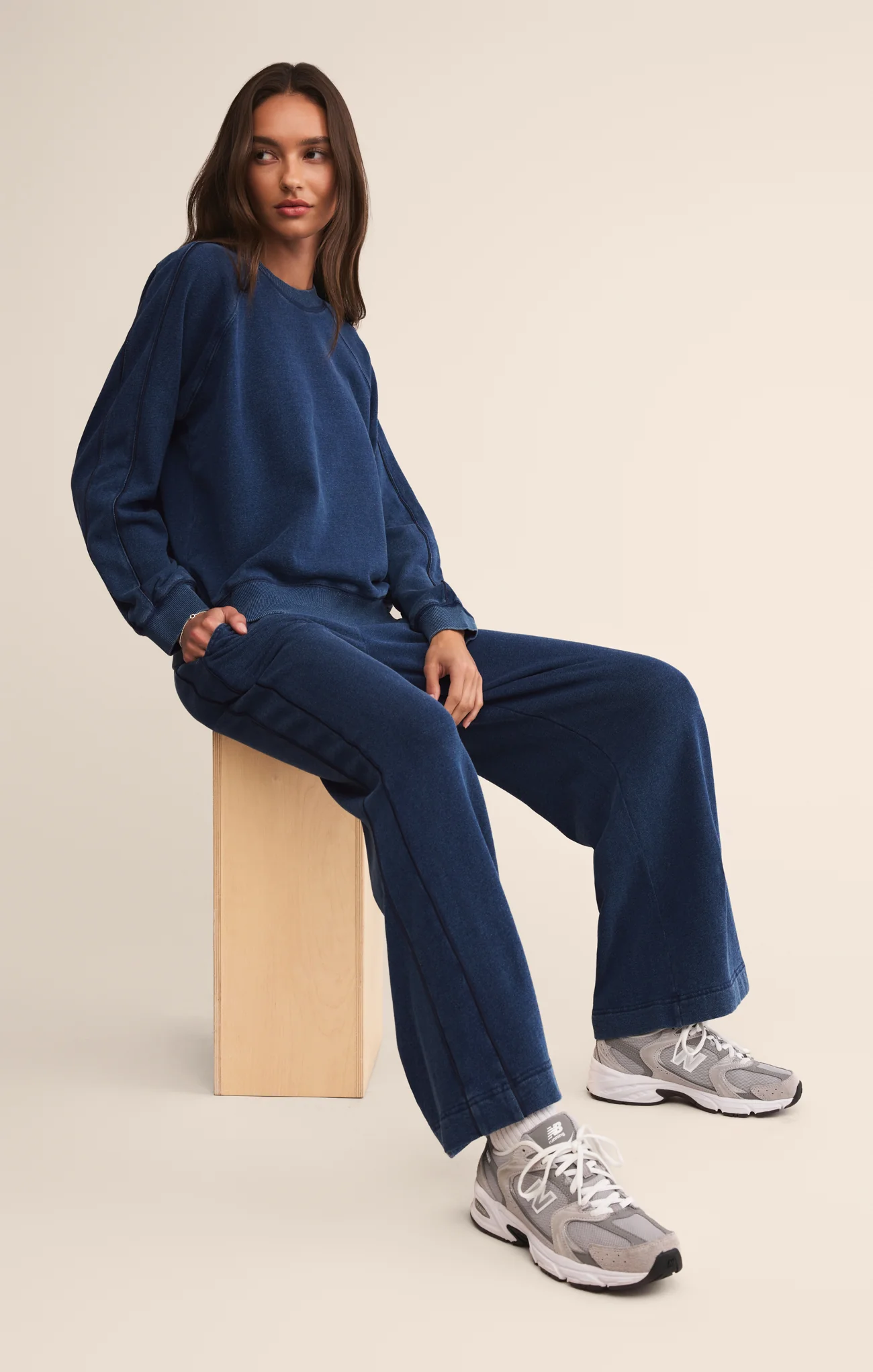 Sport Stripe Boyfriend Knit Denim Sweatshirt - Image 19